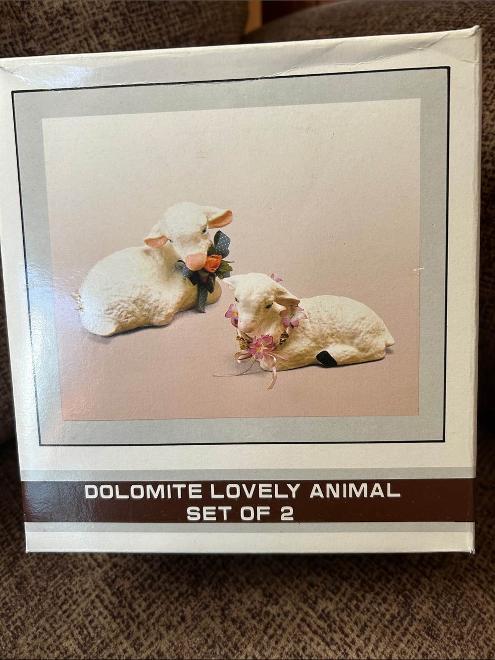 Vintage Dolomite Lovely Animal Set of 2 - White Lamb Figurines New in Box